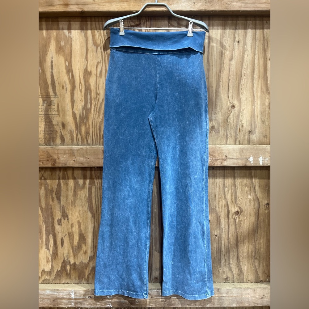 CHATOYANT MINERAL WASH BOOTCUT FLARE ROLL DOWN PANT LEGGINGS Large